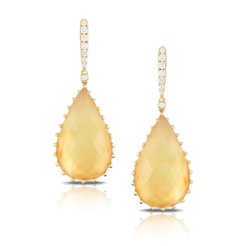 18K Yellow Gold Diamond Earring With Citrine Over White Mother Of Pearl ...