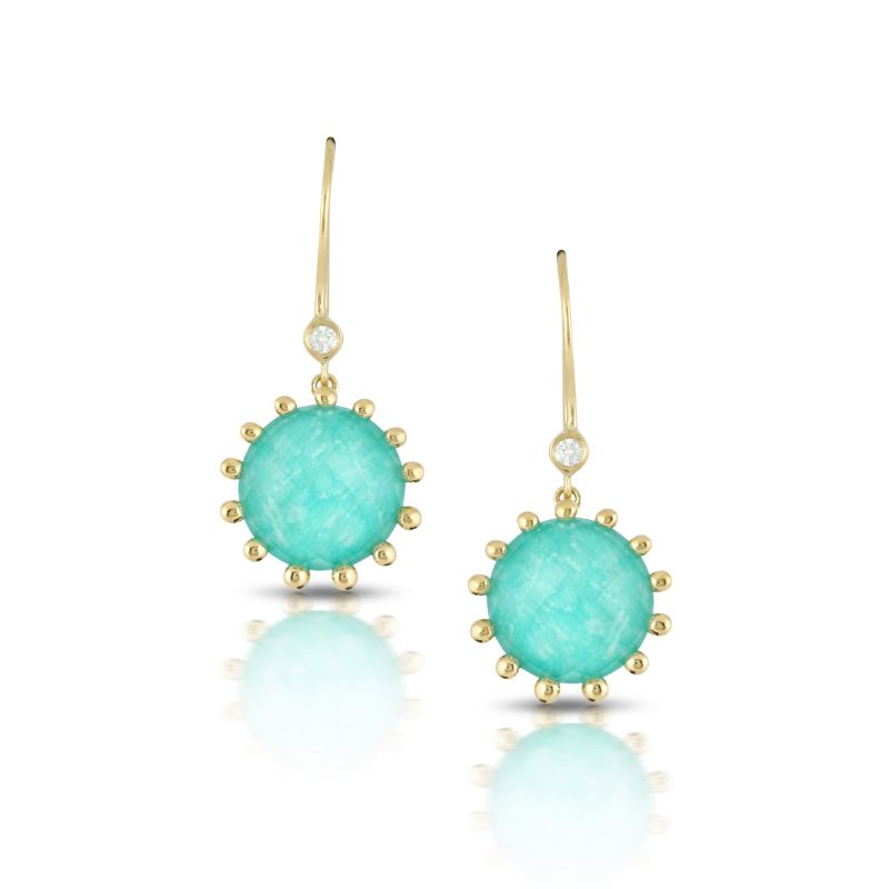 18K Yellow Gold Diamond Earring With Clear Quartz Over Amazonite