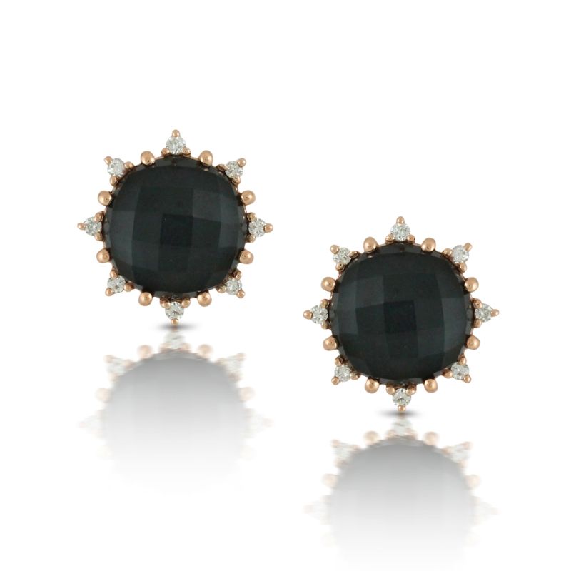 18K Rose Gold Diamond Earring With Clear Quartz Over Hematite