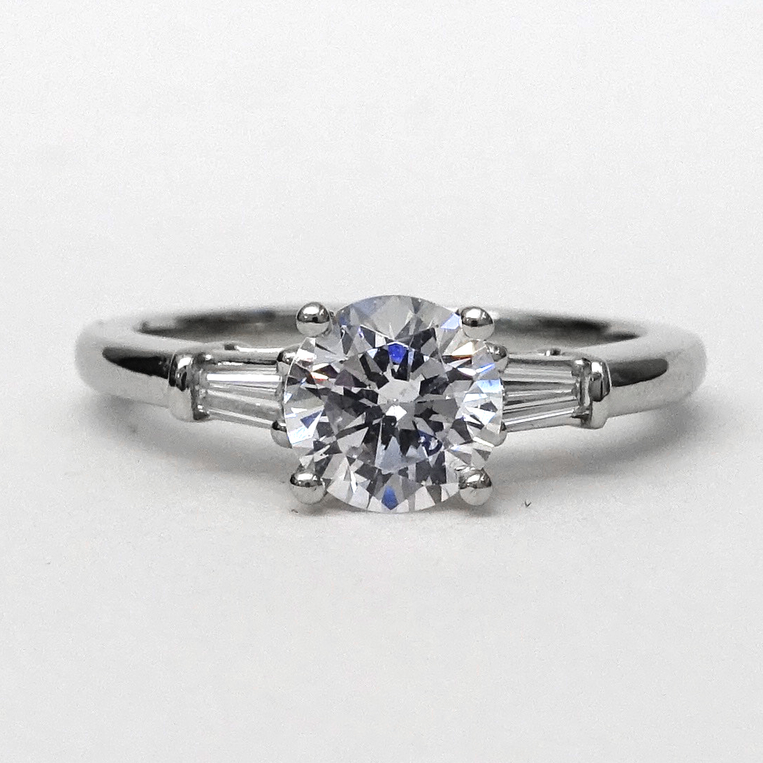 A Platinum Baguette Semi Mount Engagement Ring 