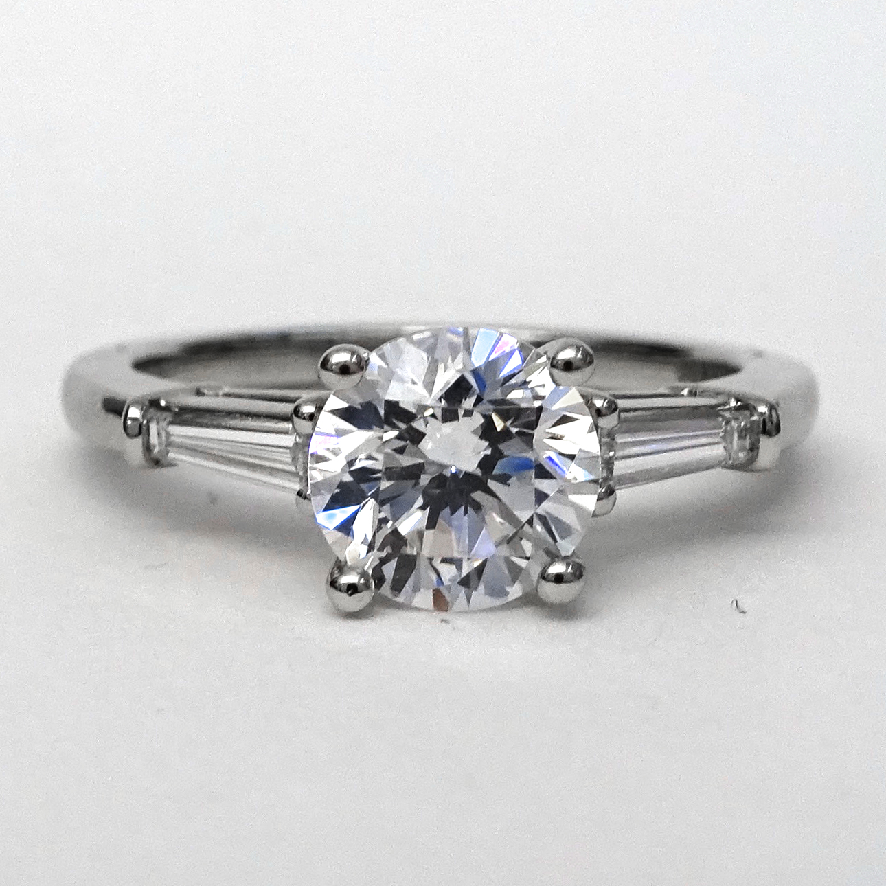 Platinum Tapered Baguette Engagement Ring Semi-mount.