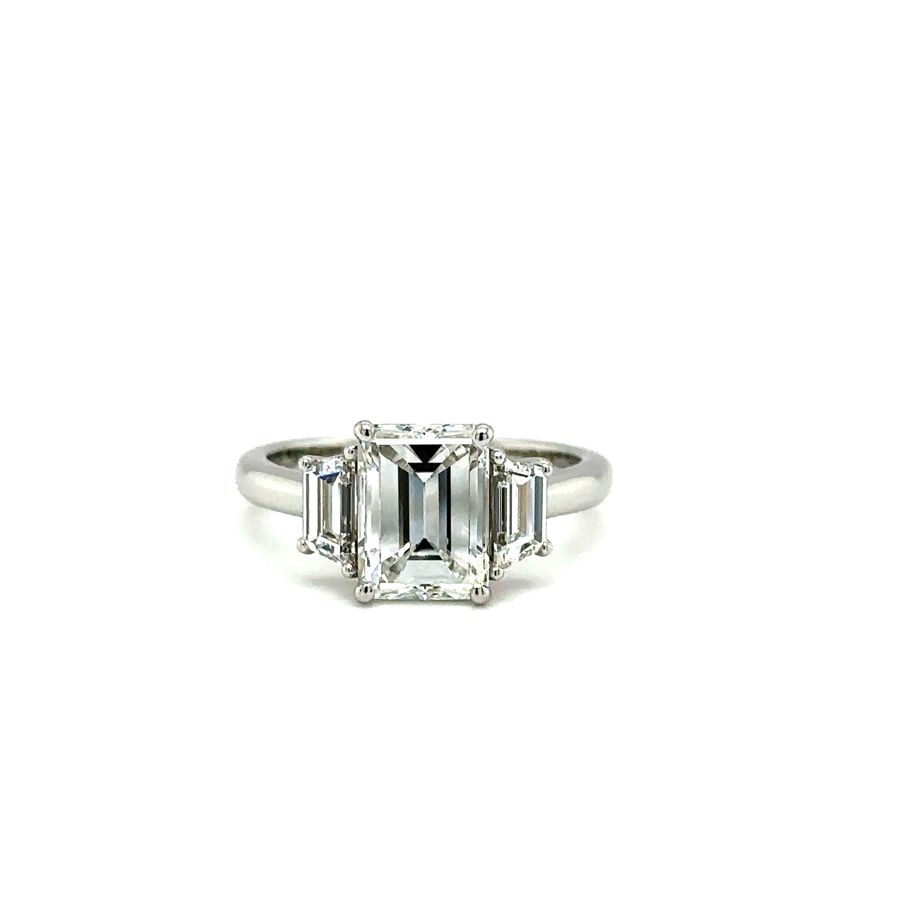 A Platinum Emerald Cut Diamond Ring