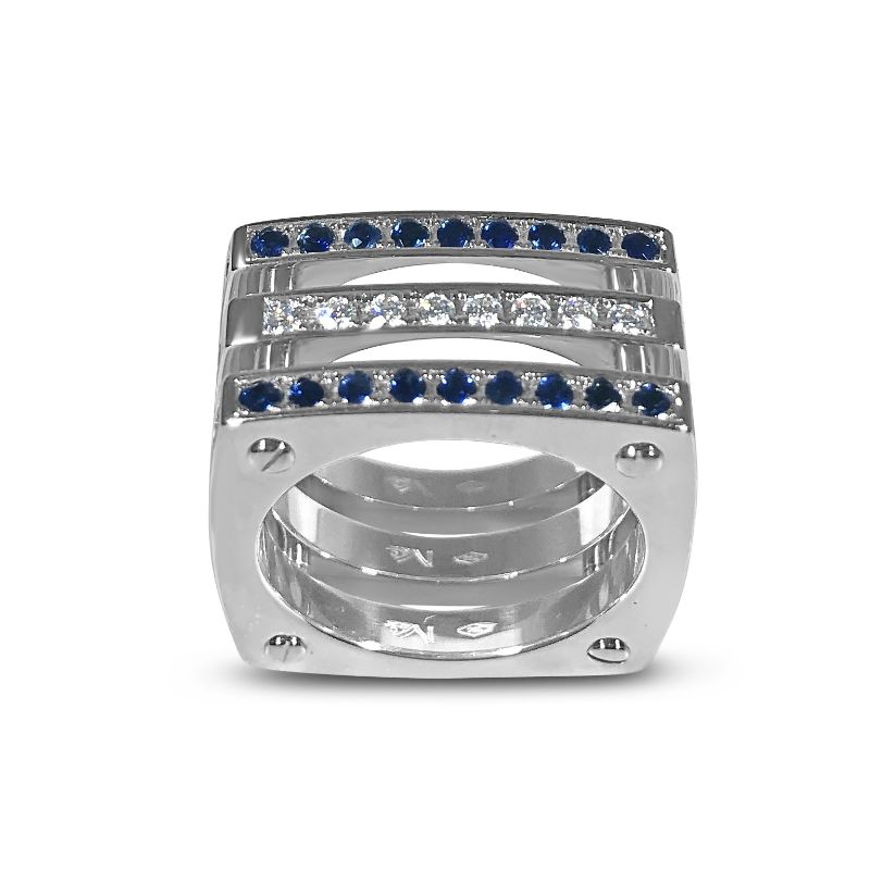 Matthias & Claire Cube Collection Triple Cube Ring WG with Diamonds and Blue Sapphires