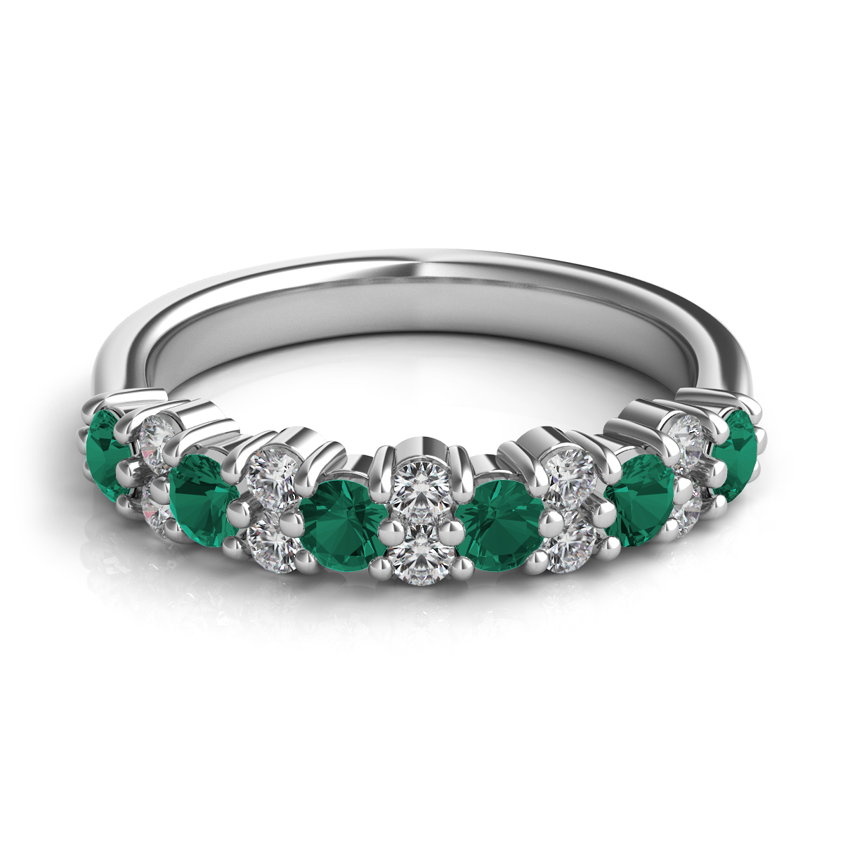 18k White Gold Emerald And Diamond Band