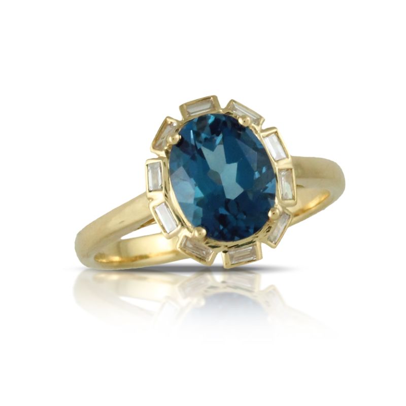 18K Yellow Gold Diamond Ring With London Blue Topaz
