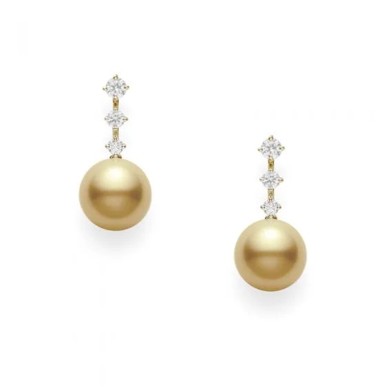 Mikimoto Golden South Sea Cultured Pearl And Diamond Earrings