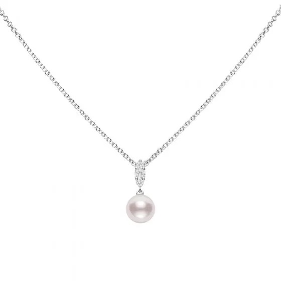 Mikimoto Cultured Pearl Station Necklace in White/Gold Pearl