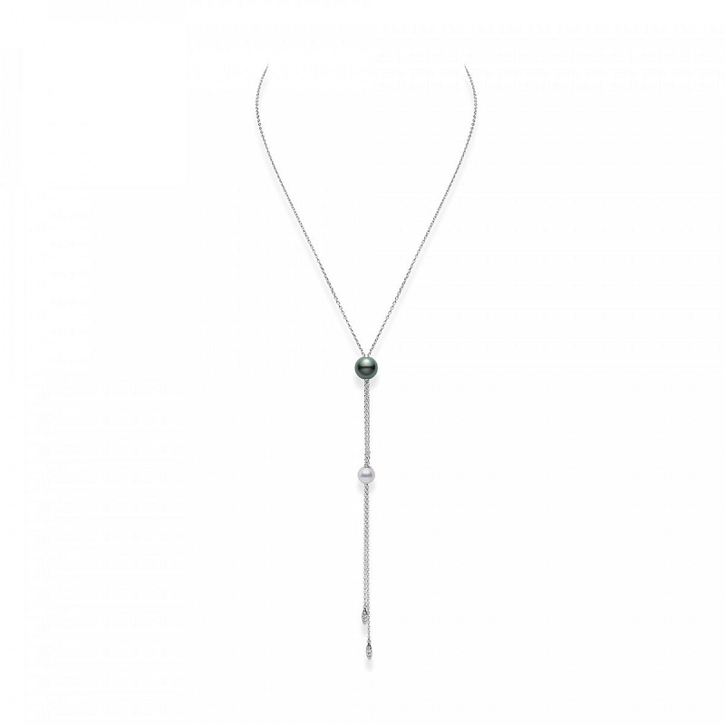 Mikimoto Akoya And Black South Sea Pearl Lariat Necklace In 18k White Gold 