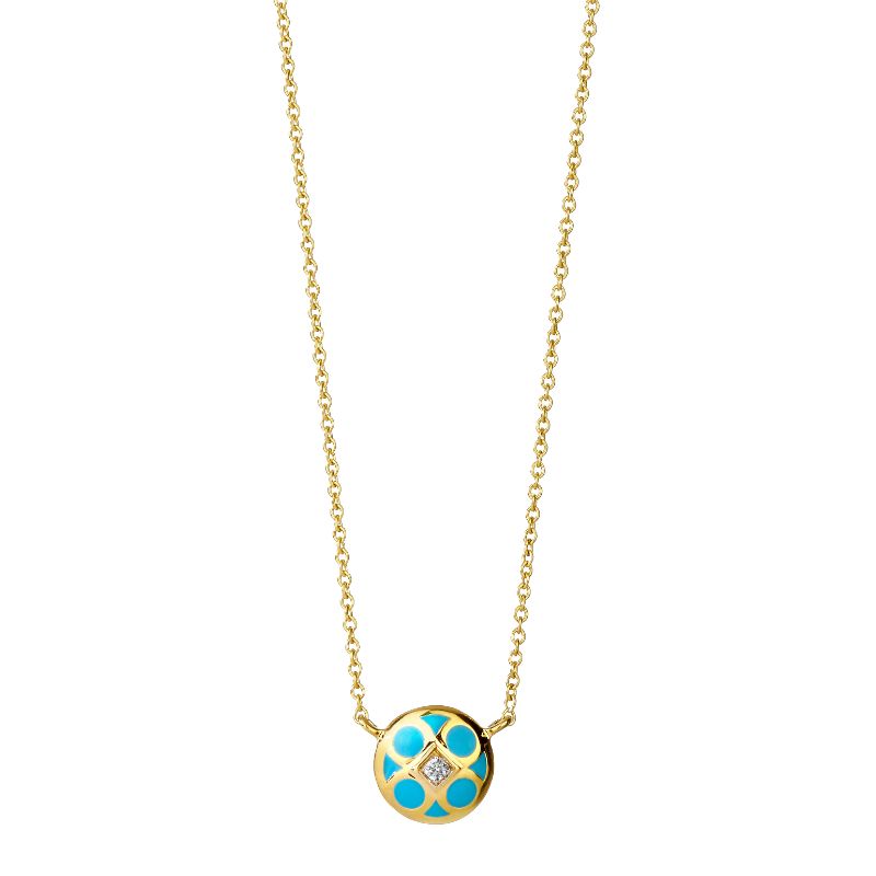 SYNA 18K Yellow Goldturquoise & White Enamel Reversible Pendant