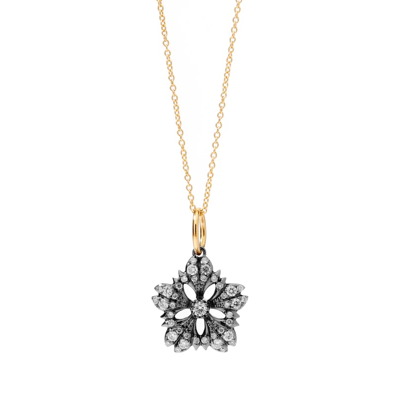 SYNA 18k Yellow Gold & Oxidized Silver Jardin Flower Necklace 