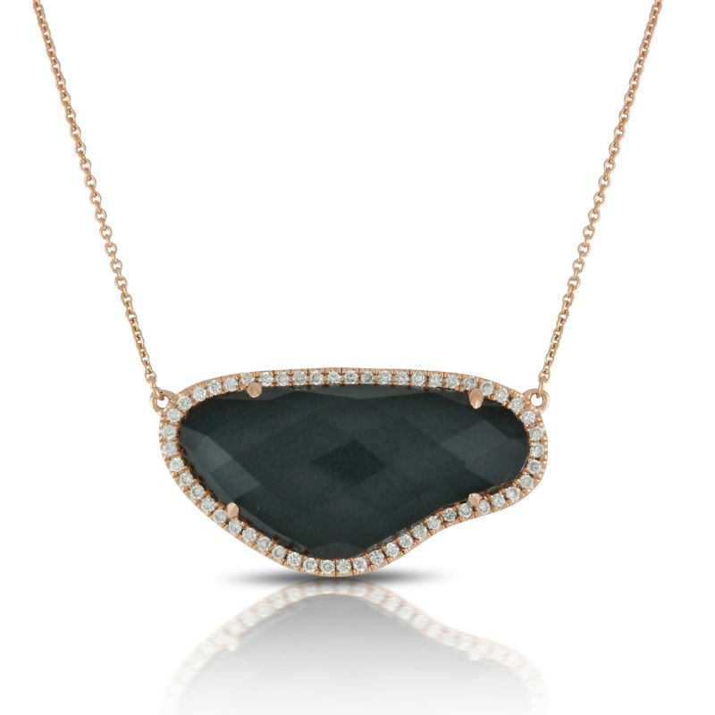 18K Rose Gold Diamond With Clear Quartz Over Hematite