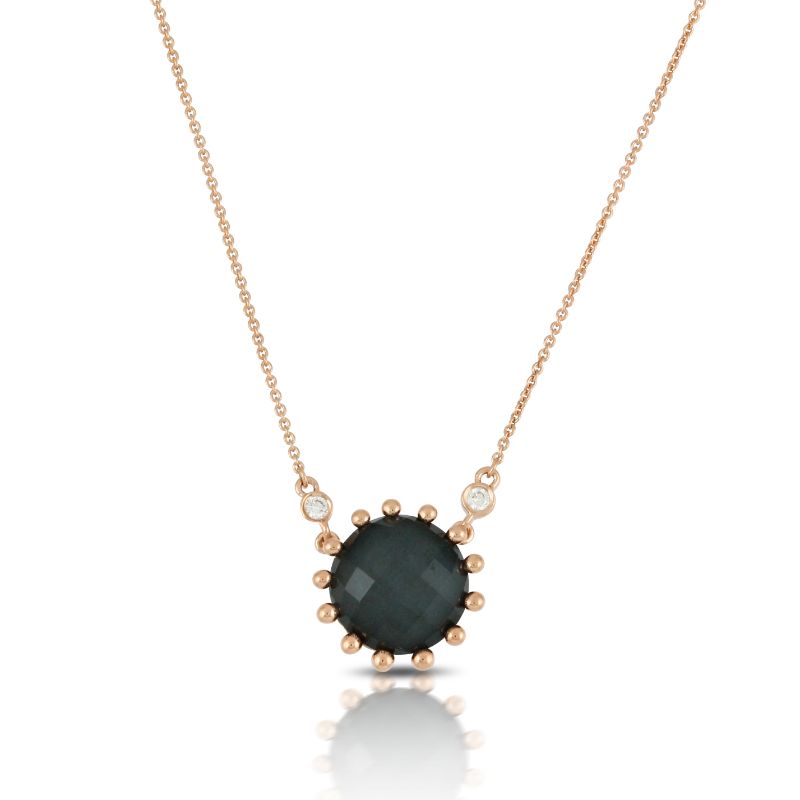 18K Rose Gold Diamond Necklace With Clear Quartz Over Hematite