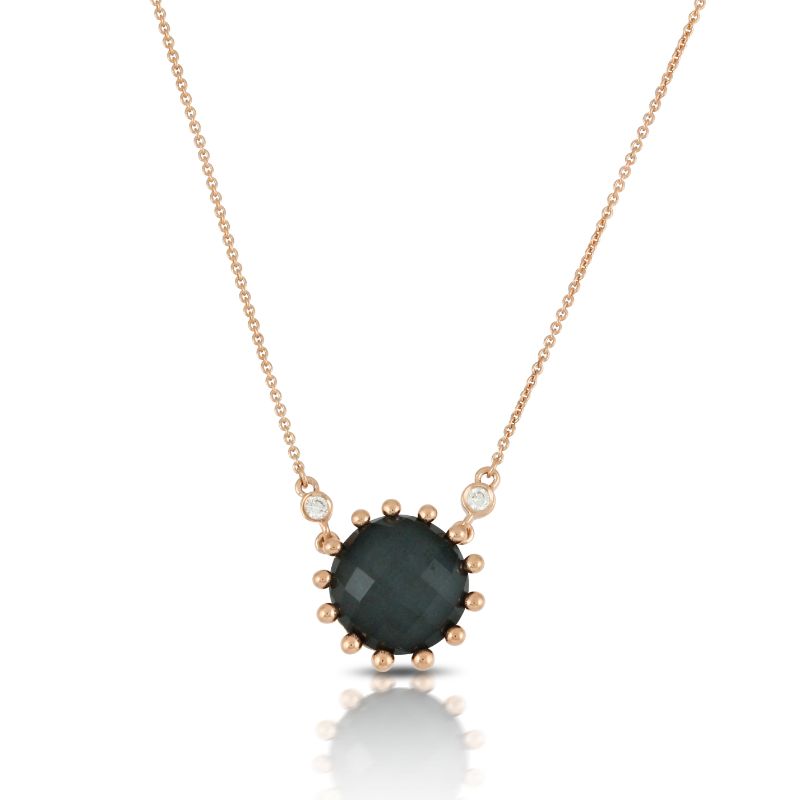 18K Rose Gold Diamond Necklace With Clear Quartz Over Hematite