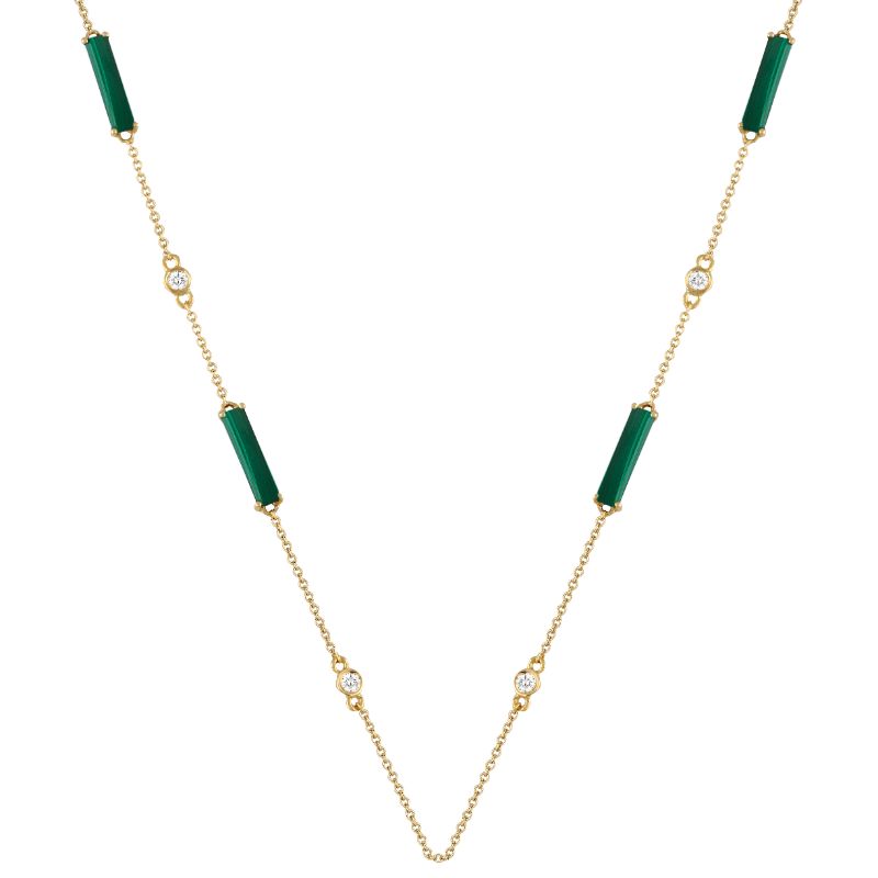 18K Yellow Gold Diamond And Malachite Necklace