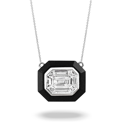 Doves 18k White Gold Black Onyx And Diamond Necklace 