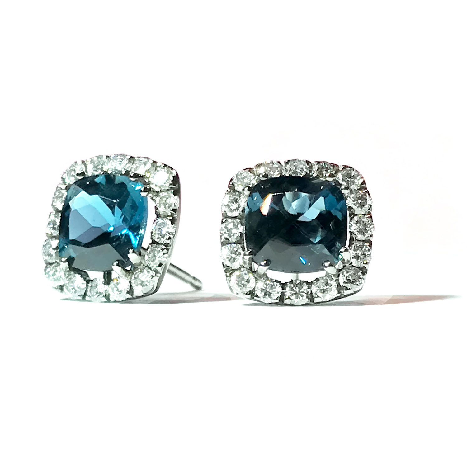 A & Furst 18k White Gold London Blue Topaz Stud Earrings