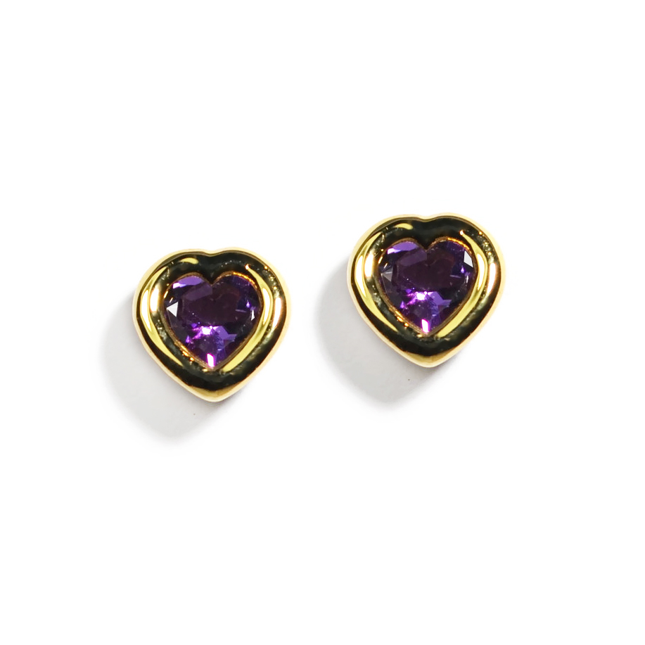 A & Furst 18k Yellow Gold Amethyst Heart Shape Stud Earrings 