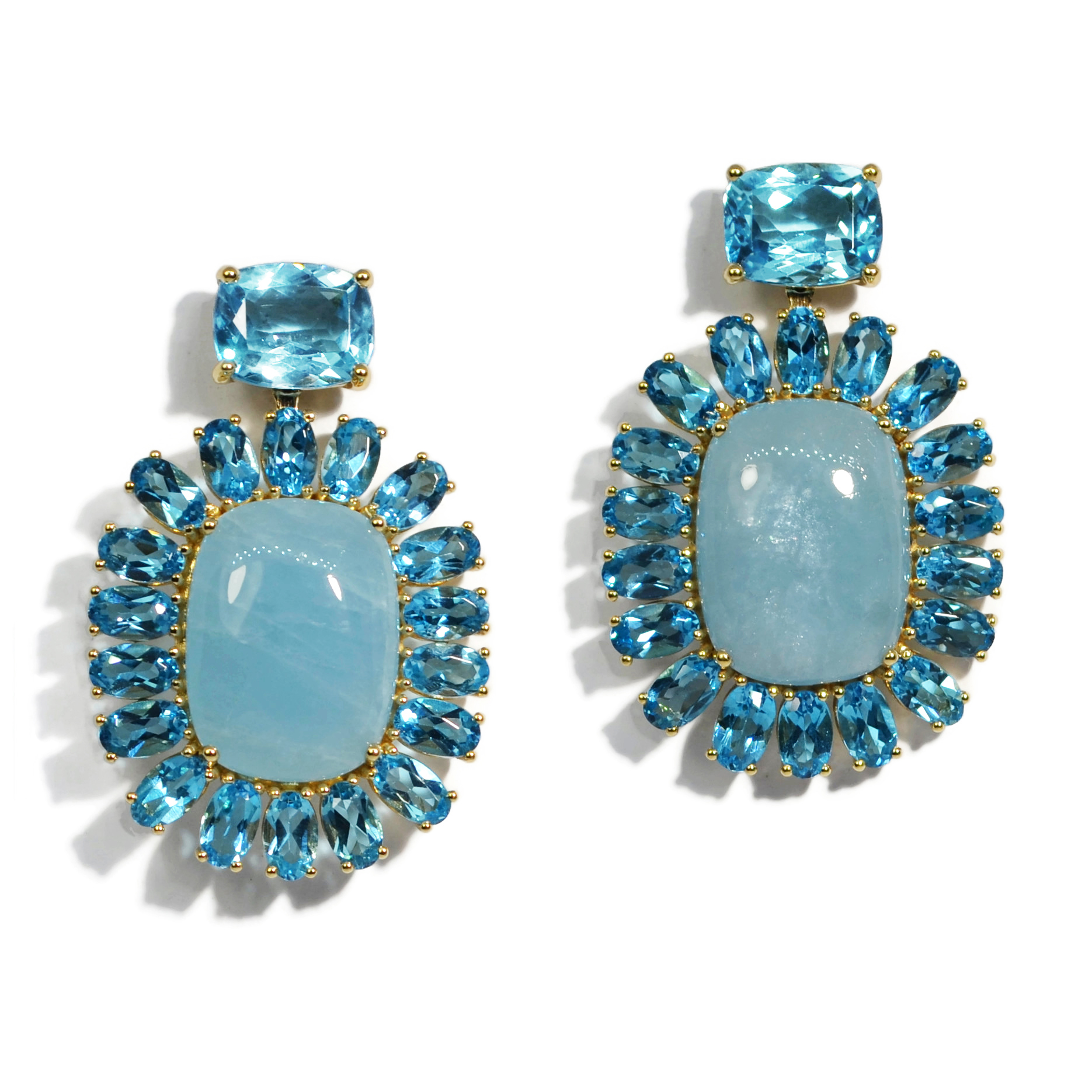 A & Furst 18k Yellow Gold Aquamarine And Swiss Blue Topaz Drop Earrings 