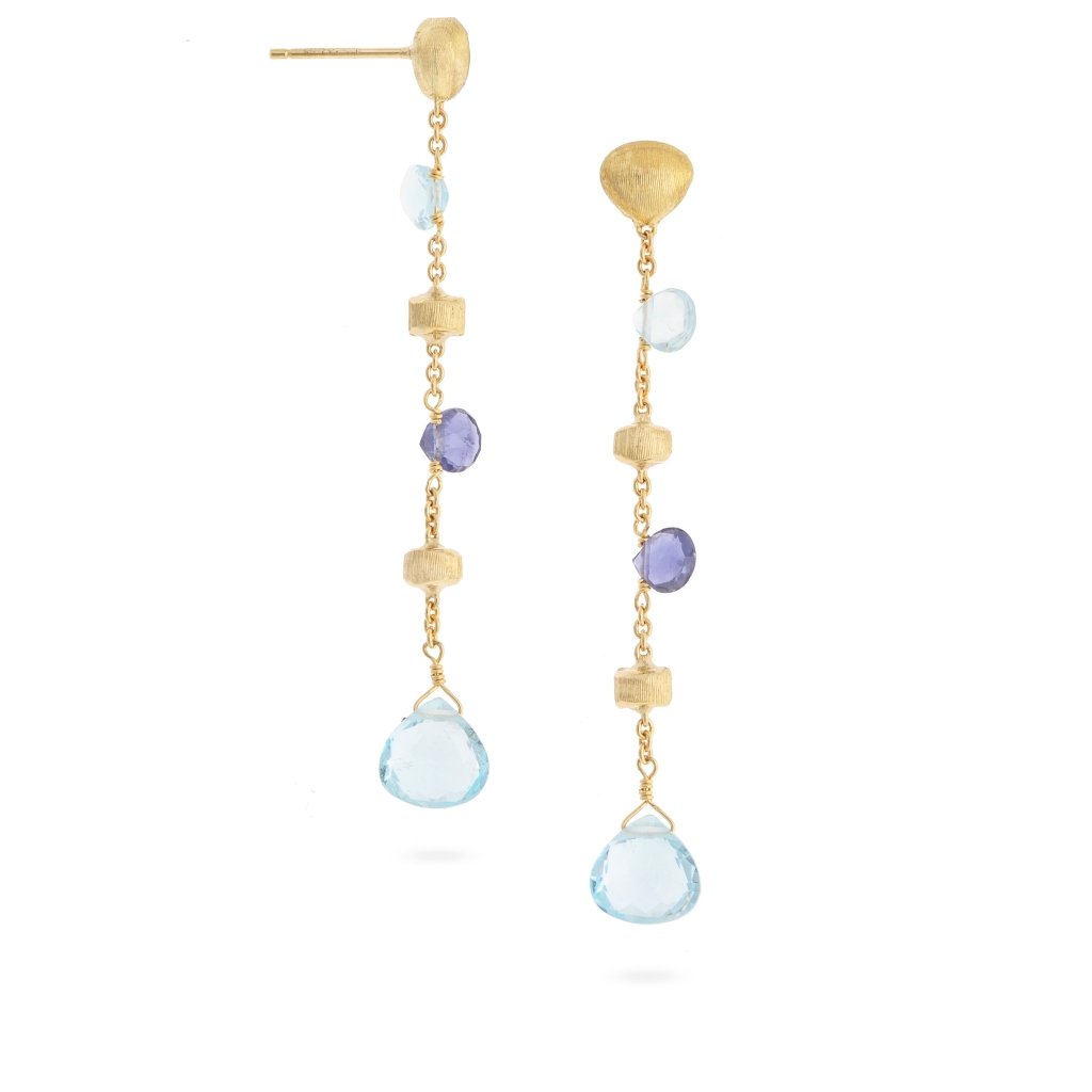 Marco Bicego 18k Yellow Gold Paradise Collection Blue Topaz And Iolite Drop Earrings