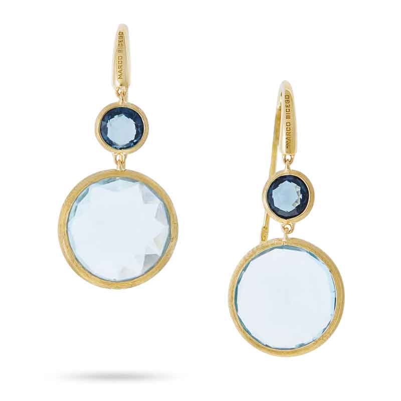 Jaipur Color 18K Yellow Gold and Mixed Blue Topaz Drop Earrings