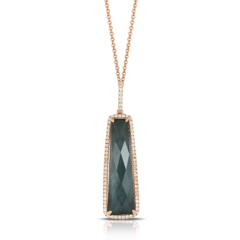 18K Rose Gold Diamond Pendant With Clear Quartz Over Hemattite