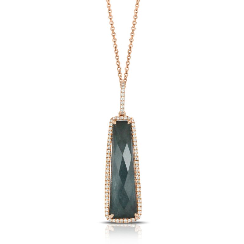 18K Rose Gold Diamond Pendant With Clear Quartz Over Hemattite - P5517HM