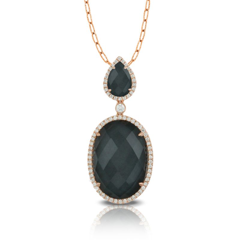 18K White Gold Diamond Pendant With White Topaz Over Hematite In Black Rohdium