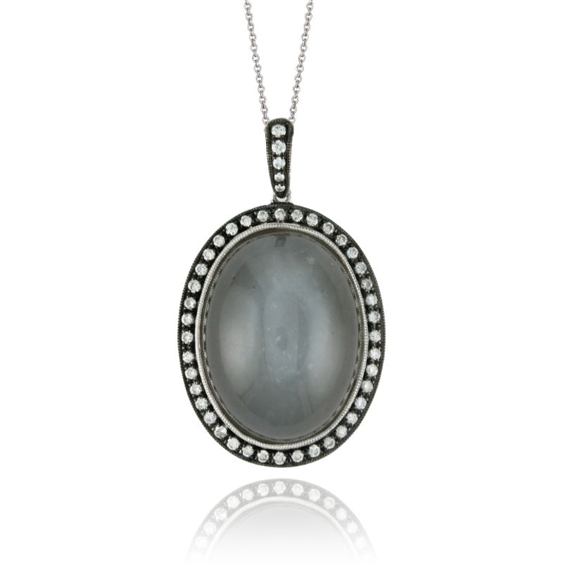 18K White Gold Diamond Pendant With Grey Moonstone
