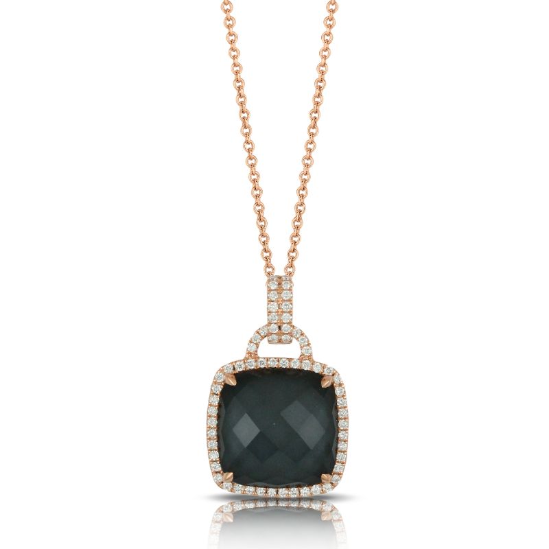 18K Rose Gold Diamond Pendant With Clear Quartz Over Hematite