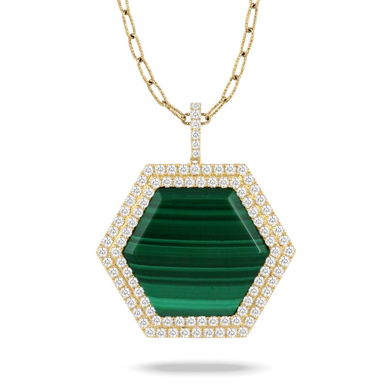 18K Yellow Gold Diamond Pendant With Malachite Center