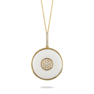 Doves 18k Yellow Gold Diamond And White Agate Pendant 