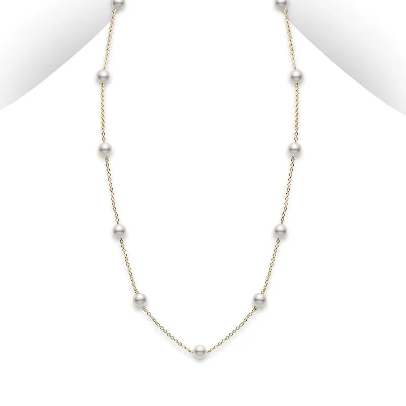 Mikimoto Akoya Pearl Necklace In 18k Yellow Gold 