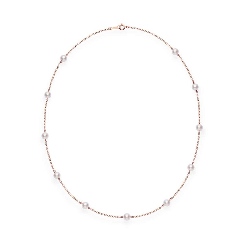 Mikimoto Akoya Cultured Pearl Station Necklace In 18k Rose Gold