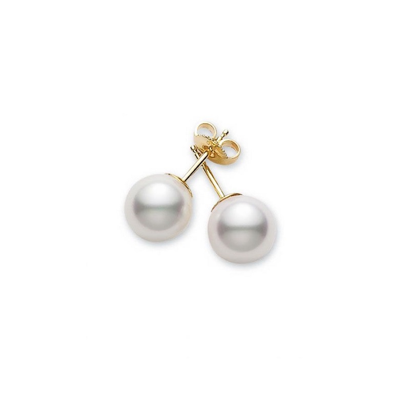 Mikimoto Akoya Pearl Stud Earrings In 18k Yellow Gold