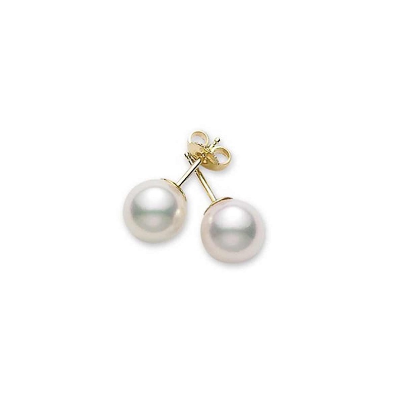 Mikimoto Akoya Pearl Stud Earrings In 18k Yellow Gold