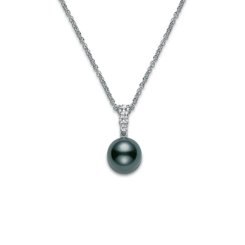 Morning Dew Black South Sea Cultured Pearl Pendant In 18k White Gold