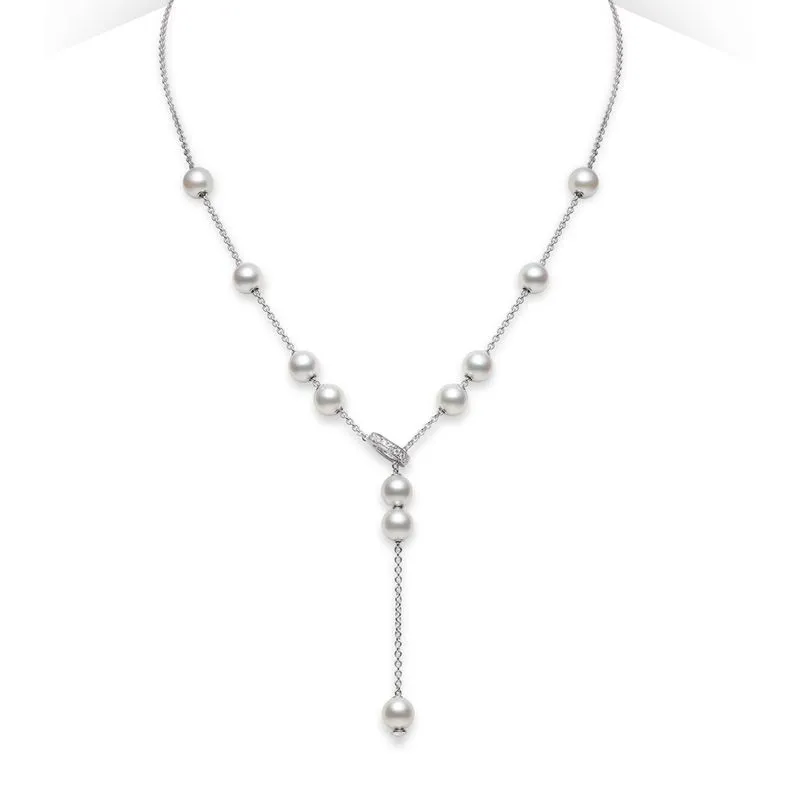Mikimoto Pearls In Motion Akoya Cultured Pearl And Diamond Necklace In 18k White Gold