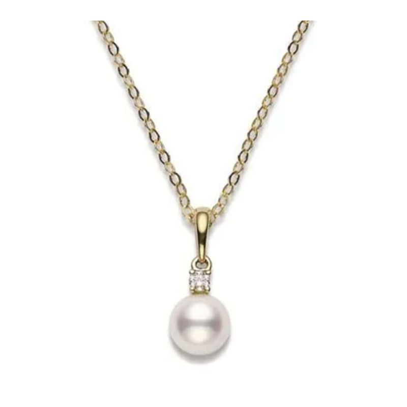 Mikimoto Pearl And Diamond Necklace In 18k Yellow Gold