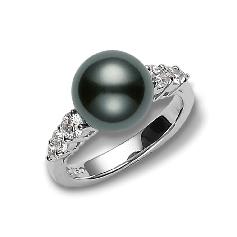 Morning Dew Black South Sea Cultured Pearl Ring In 18k White Gold