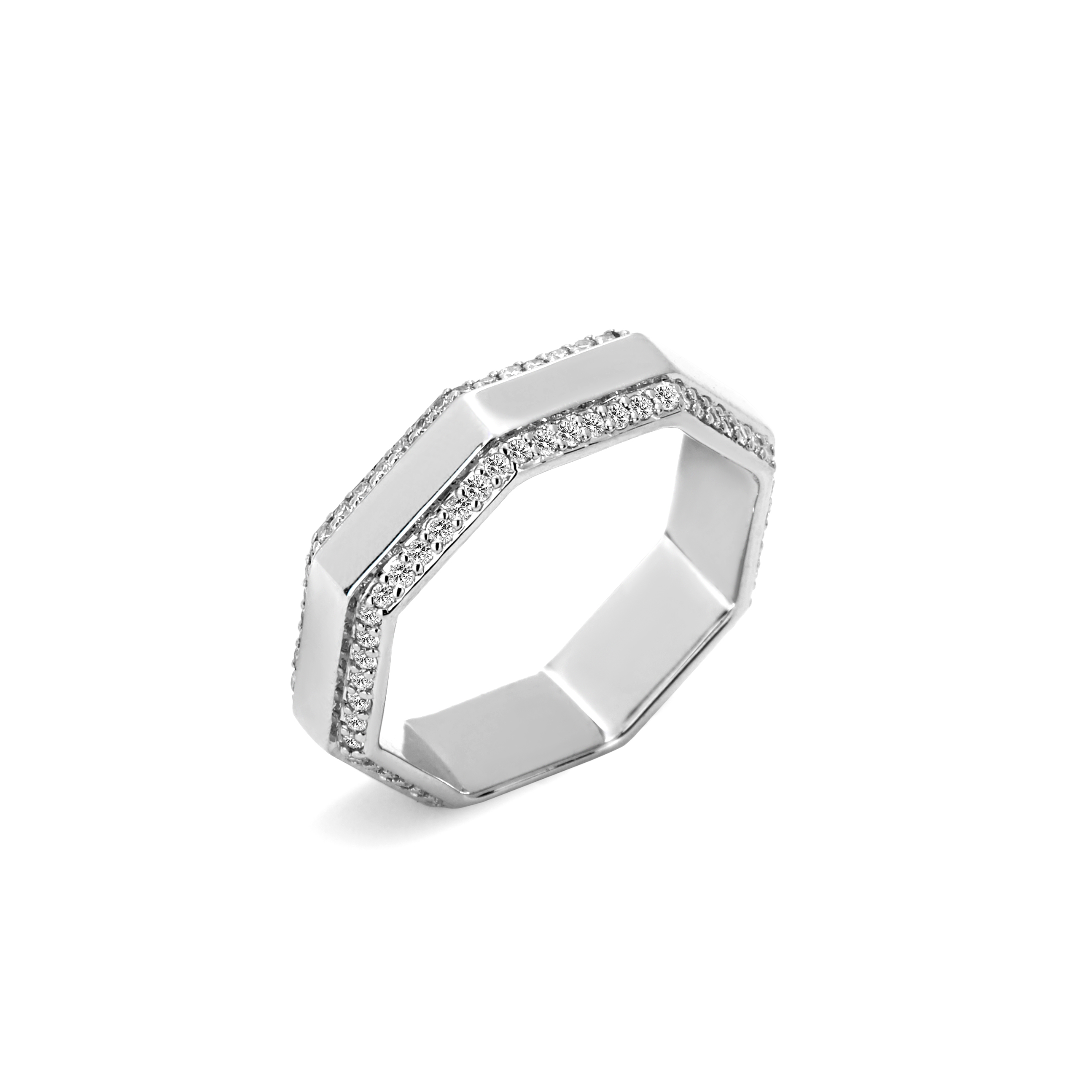 SYNA 18k White Gold Octa Diamond Band 