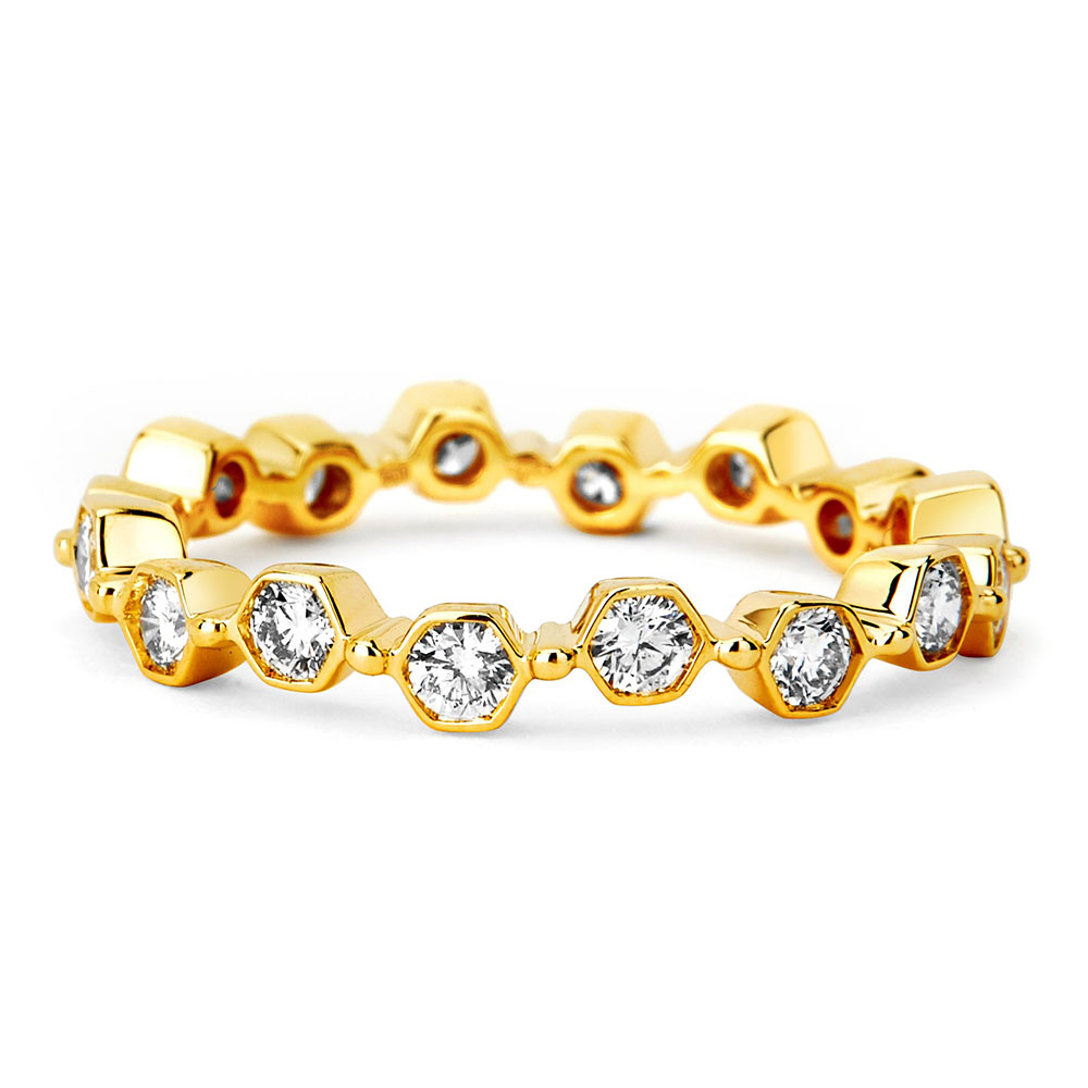 SYNA 18K Gold Hexagon Band With Diamonds