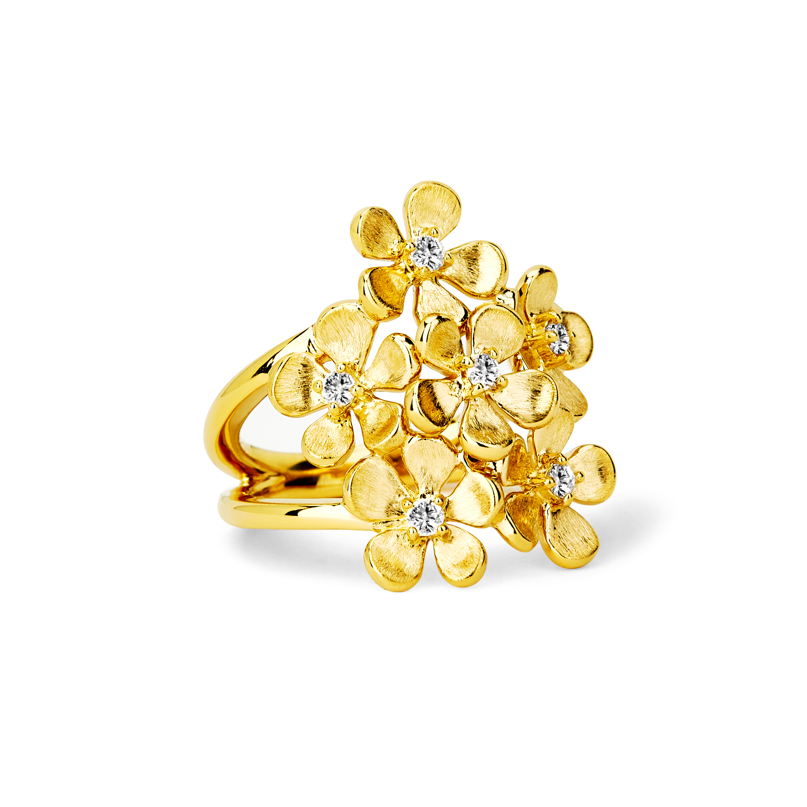 SYNA 18k Yellow Gold Jardin Satin Flower Bunch Ring 