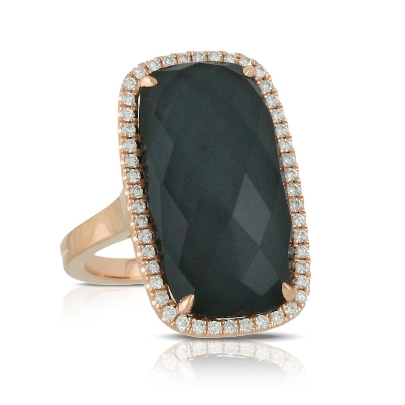 18K Rose Gold Diamond Ring With Clear Quartz Over Hematite