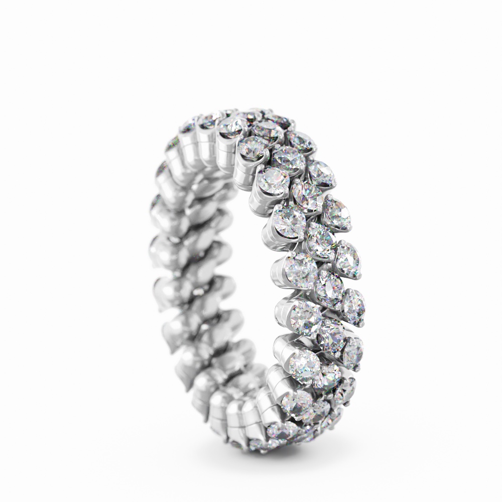 18k White Gold Multi-size 3 Row Diamond Ring