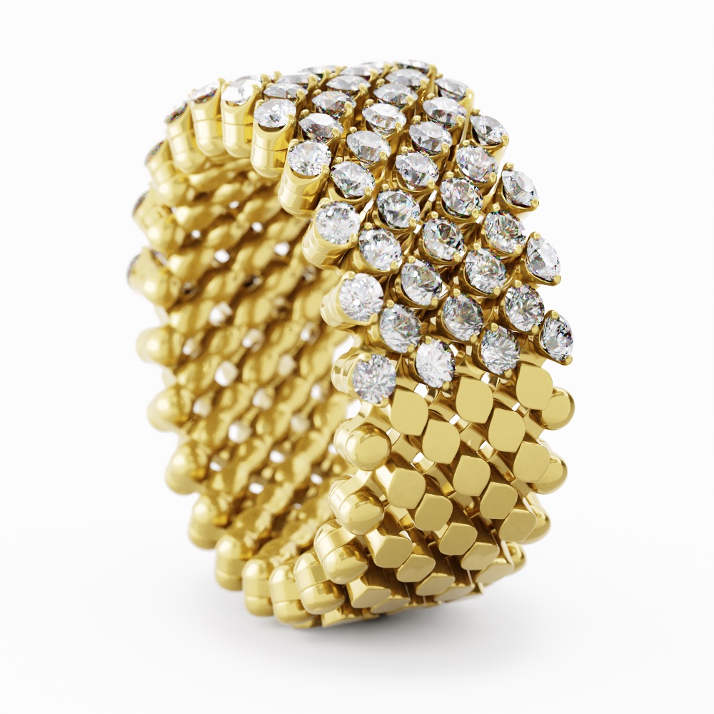 18k Yellow Gold Multi-size 7 Row Diamond Ring