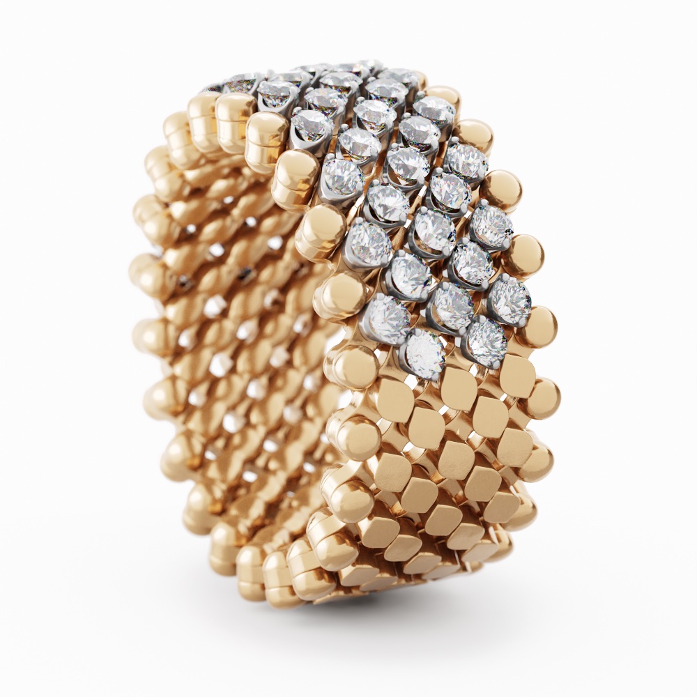 18k Rose And White Gold Multi-size 7 Row Diamond Ring