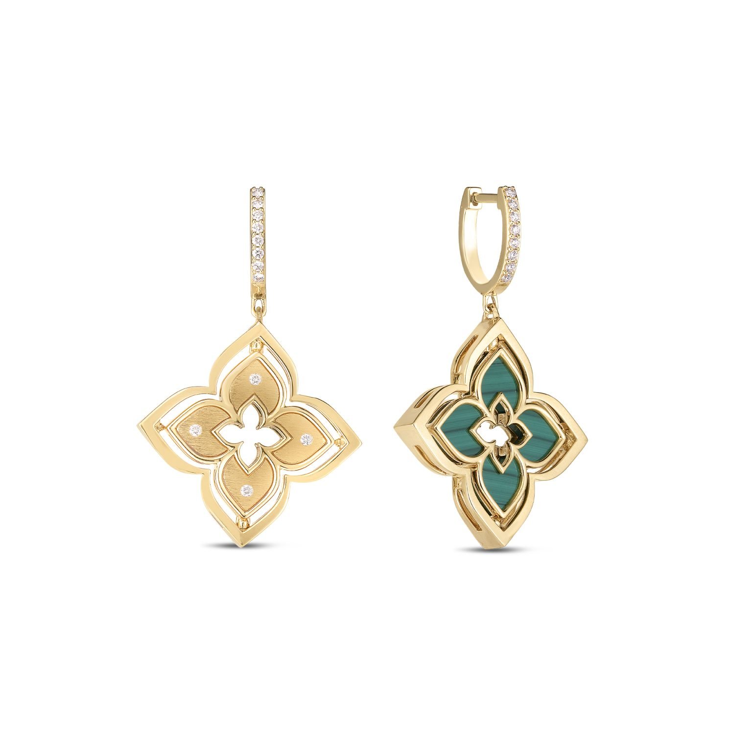 Venetian Princess Pirouette Diamond & Malachite Flower Earrings