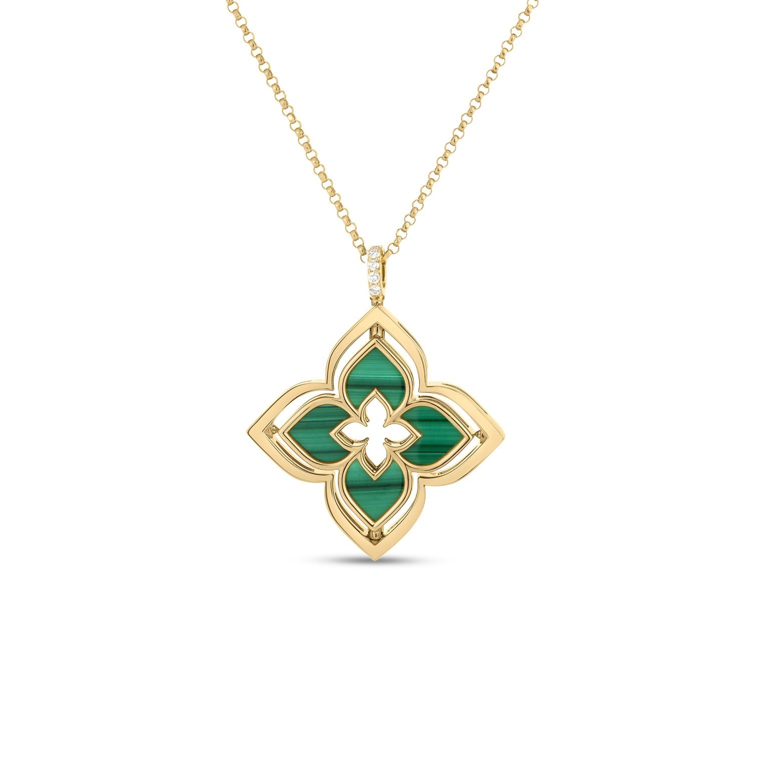 Venetian Princess Pirouette Diamond & Malachite Flower Necklace