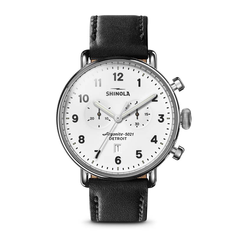 Canfield Chrono 43mm, Black Leather Strap Watch