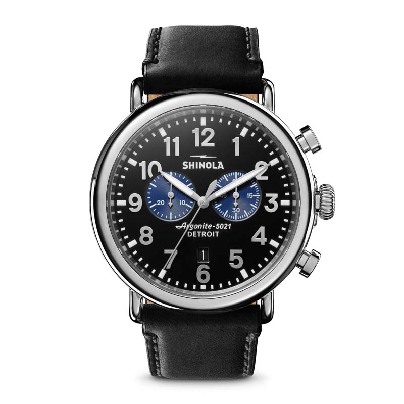 Runwell Chrono 47mm, Black Leather Strap Watch